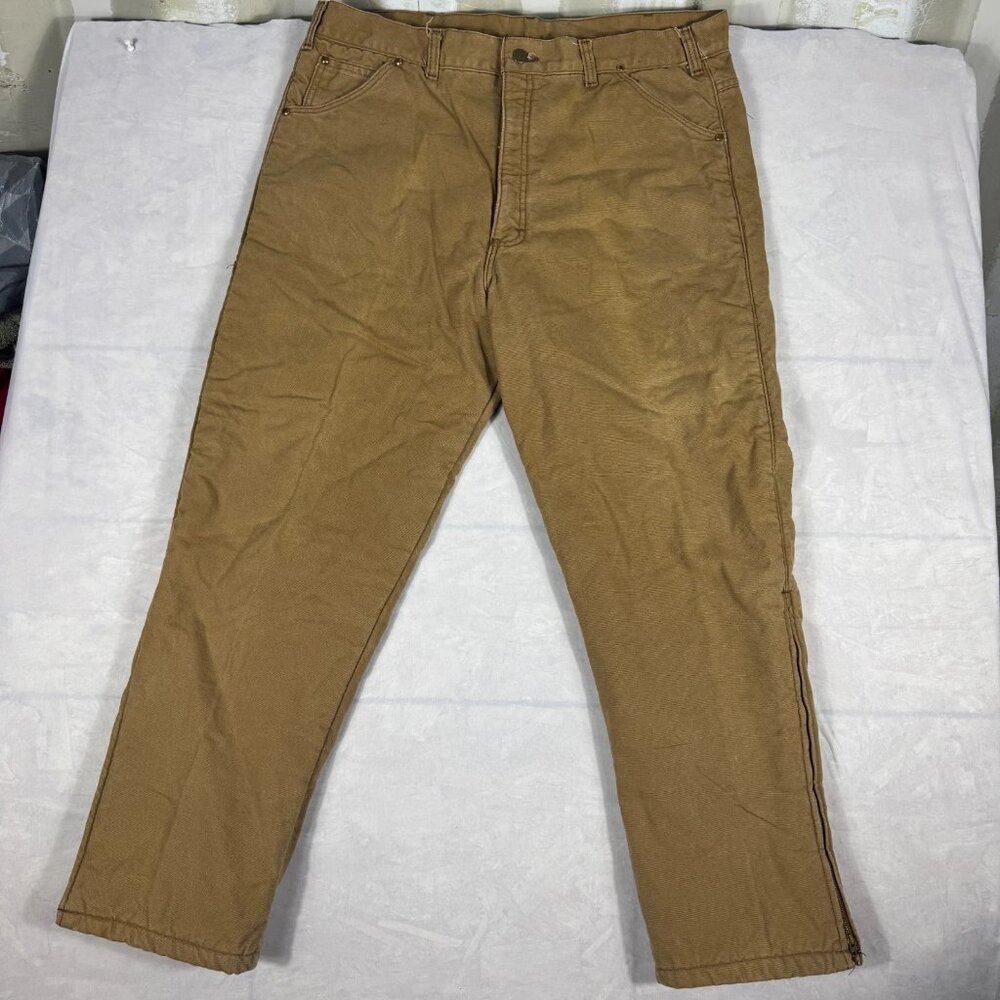 Key Men's Carpenter Pants Brown Canvas Utility‎ Workwear Multi Pocket W40 L30